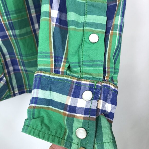Amongst Others Men's Pearl Snap Long Sleeve Button Down Shirt Green Plaid M - Picture 5 of 10
